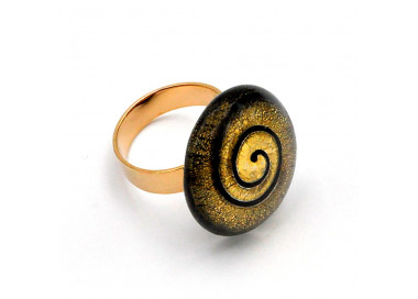 Black and gold spiral murano glass ring