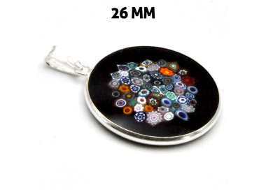 Colgante de cristal de murano millefiori negro y plata