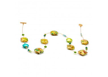 Necklace green and gold genuine murano glass