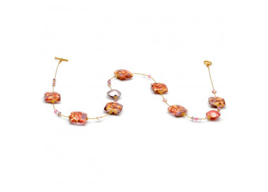 Collier rose et or veritable verre de murano