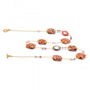 Collar rosa y oro de auténtico cristal de murano