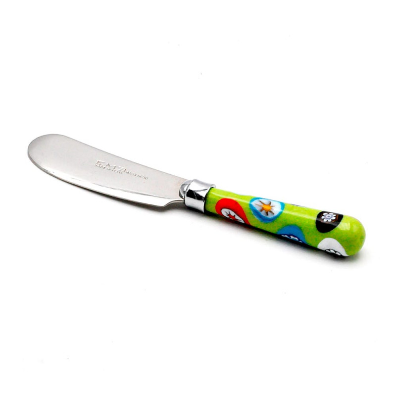 Knife has butter has the unit with the handle in murano glass millefiori of venice