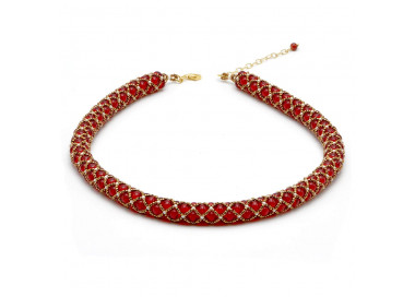 Collier evidence renaissance rouge tisse dore