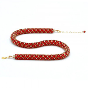 Collier renaissance rouge et or tisse dore