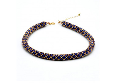 Collier bleu perles de verre renaissance bleu lapis dore