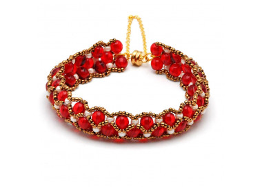 Bracelet or perle de verre rouge renaissance