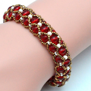 Bracelet perle de verre rouge et or