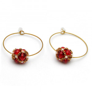 Circle red glass beads earrings renaissance