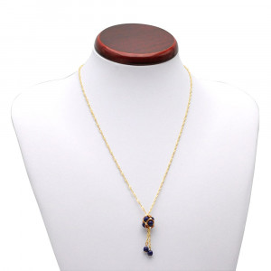 Pendentif perles verre bleu lapis tisse dore renaissance