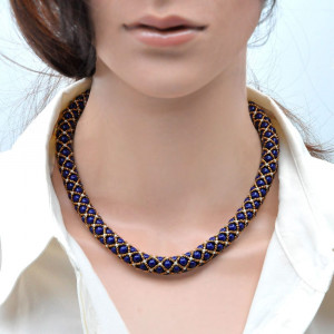 Necklace evidence renaissance blue gilded weave