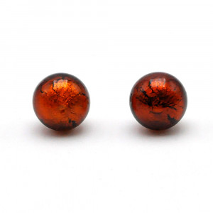 Dark amber earrings studs - round button nail earrings genuine murano glass of venice