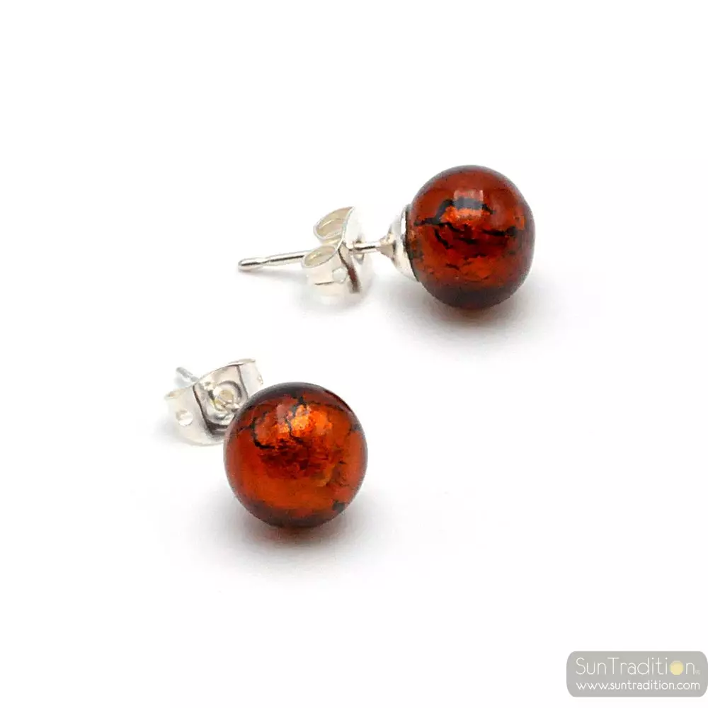 Aretes ambar oscuro - aretes ambar oscuro de cristal rojo en verdadero murano de venecia