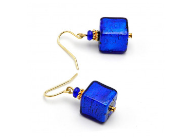 America azul - azul y oro aretes joya cristal murano genuino de venecia