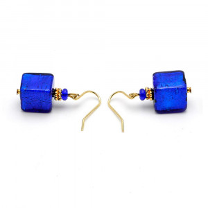 Boucles d'oreilles cube bleues en veritable bijou verre de murano de venise