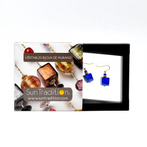 America blue cobalt - blue gold earrings genuine murano glass venice