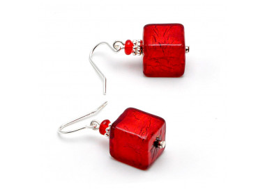 Boucles d'oreilles rouge bijou en veritable verre de murano de venise