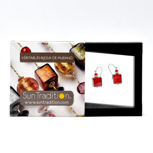 America red and gold - pendientes rojas de cristal de murano real de venecia