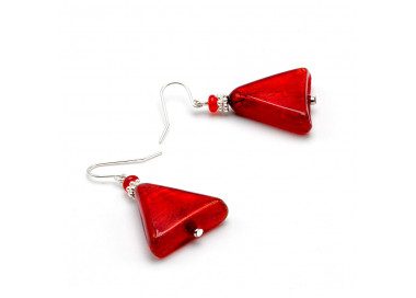 Boucles d'oreilles rouge triangle en veritable verre de murano de venise