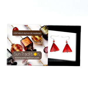 Boucles d'oreilles rouge triangle en veritable verre de murano de venise