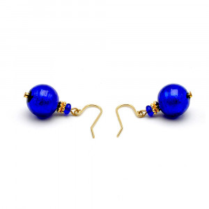 Ball azul cobalto - aretes azul cobalto  joyería en auténtico cristal de murano de venecia