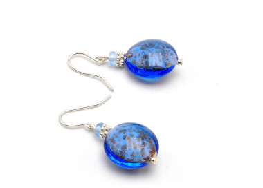 Pastiglia aurora navy blue - blue murano glass earrings jewelry in genuine murano glass from venice