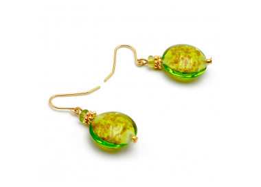 Pastiglia aurora verde anís - aretes verde lima cristal de murano de venecia