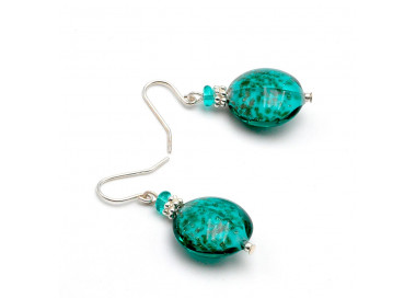 Pastiglia aurora verde esmeralda - aretes verde esmeralda cristal de murano de venecia