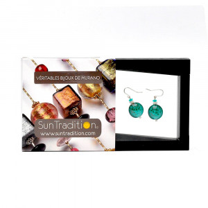 Pastiglia aurora verde esmeralda - aretes verde esmeralda cristal de murano de venecia