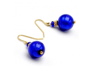 Ball azul cobalto - aretes azul cobalto  joyería en auténtico cristal de murano de venecia