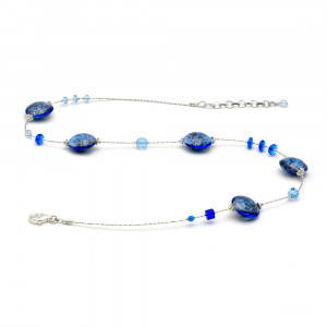 Pastiglia aurora blu navy - collana navy blu in vetro di murano di venezia