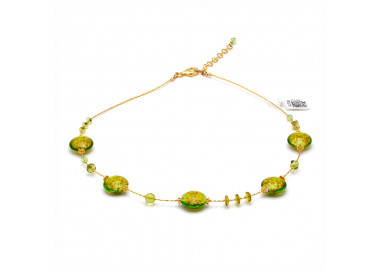 Pastiglia aurora verde anís - collar de cristal de murano verde de venecia