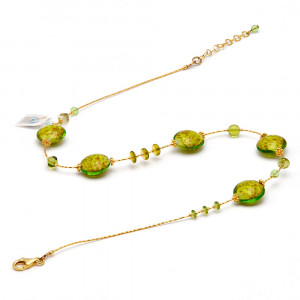 Pastiglia aurora verde anís - collar de cristal de murano verde de venecia