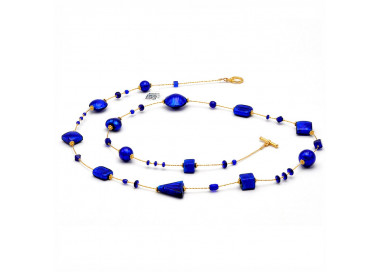 Sautoir collier bleu cobalt verre de murano de venise