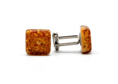 Cufflinks amber and gold avventurine in genuine murano glass from venice