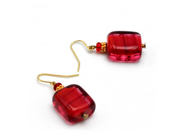 Red murano glass earrings genuine venice glass