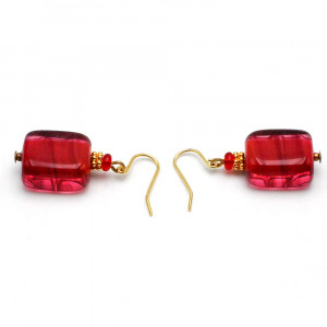 Dark red murano glass earrings genuine venice glass