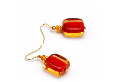 Boucles d'oreilles ambre et rouge bijou en veritable verre de murano