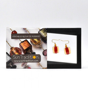 Schissa pastel ambre rouge - boucles d'oreilles ambre et rouge bijou en veritable verre de murano