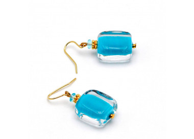 Boucles d'oreilles bleu bijou en veritable verre de murano