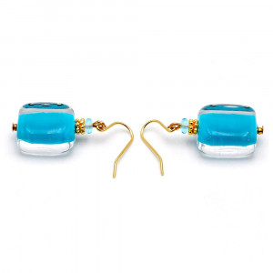 Boucles d'oreilles bleu rectangle bijou en veritable verre de murano