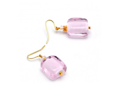 Boucles d'oreilles rose bijou en veritable verre de murano