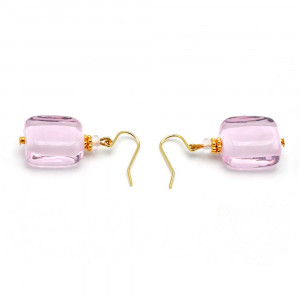 Boucles d'oreilles rose rectanglebijou en veritable verre de murano