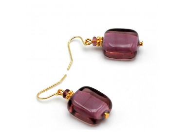 Boucles d'oreilles amethyste bijou en veritable verre de murano