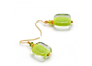 Boucles d'oreilles vert anis bijou en veritable verre de murano