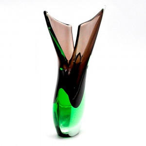 Vase genuine murano glass sommerso green amethyst venice