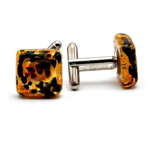 Tawny gold cufflinks in genuine murano glass from venice