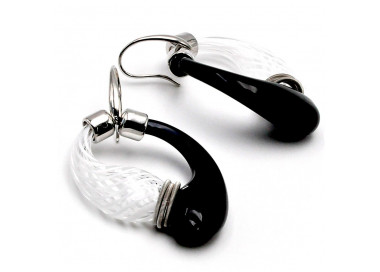 Boucles d'oreilles creoles noir et blanc soufflé verre de murano de venise