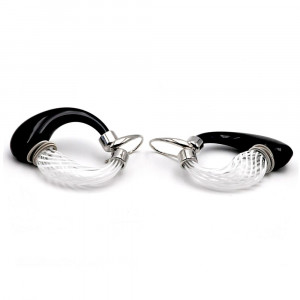 Black and white murano glass earrings creoles genuine glass of venice