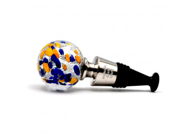 Blue, yellow and silver murano glass bottle cap