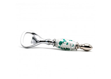 Witte, groene en zilveren flesopener in murano glas